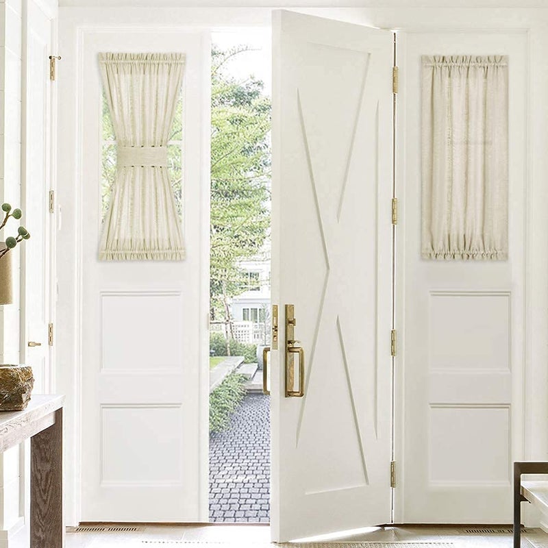 PONY DANCE French Door Curtain - 30 W x 40-inch L, Soft Beige Linen Look Weave Pattern Fabric Window Blinds Light Filter & Privacy Protect for Front/Back Doors, 1 Panel - Image 1